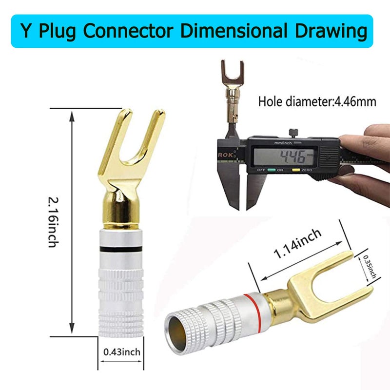 XMSJSIY Y Spade Connector - 45 Degree Fork Plug for Speaker Wire, Audio Jack Pure Copper Screw Locking - 4pcs - Image 3